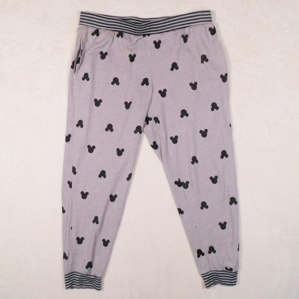 Disney Grey Black Mickey Mouse Pajamas Size L 2 Pc Set Soft Long Sleeve & Pants - Picture 3 of 12